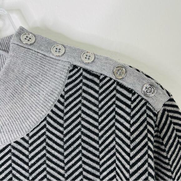 Calvin Klein grey black striped button pullover mock neck preppy sweater large - Picture 5 of 8